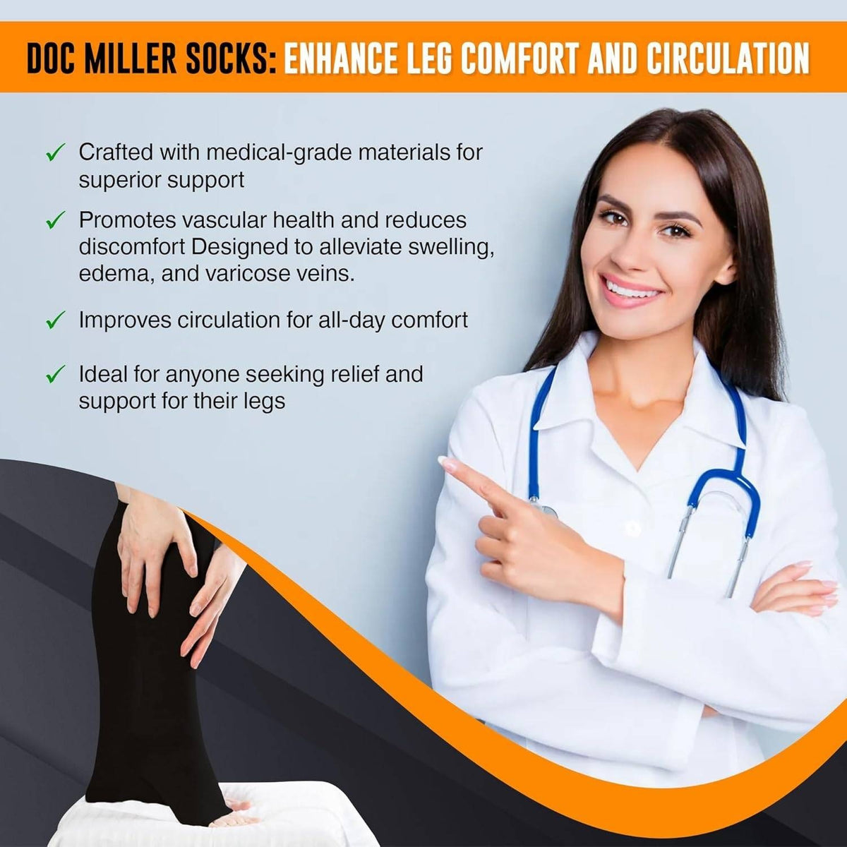 Doc Miller Open Toe Compression Socks Black, Small, 20-30 mmHg, Toeless C