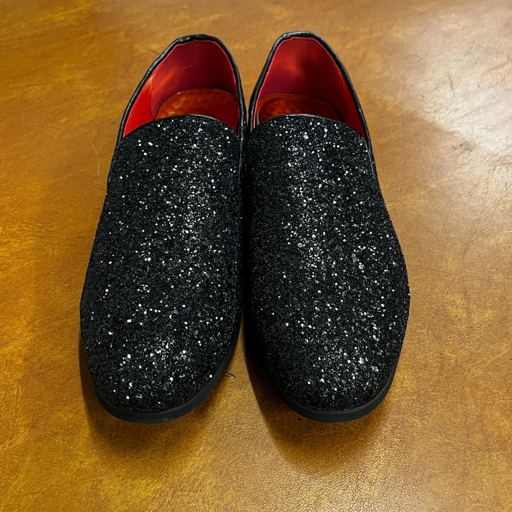 Santimon Men's US 6.5 - 12.5 Black Glitter Slip-On Loafers Sequin Dress Shoes