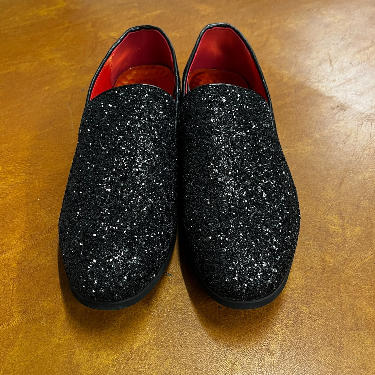 Santimon Men's US 6.5 - 12.5 Black Glitter Slip-On Loafers Sequin Dress Shoes