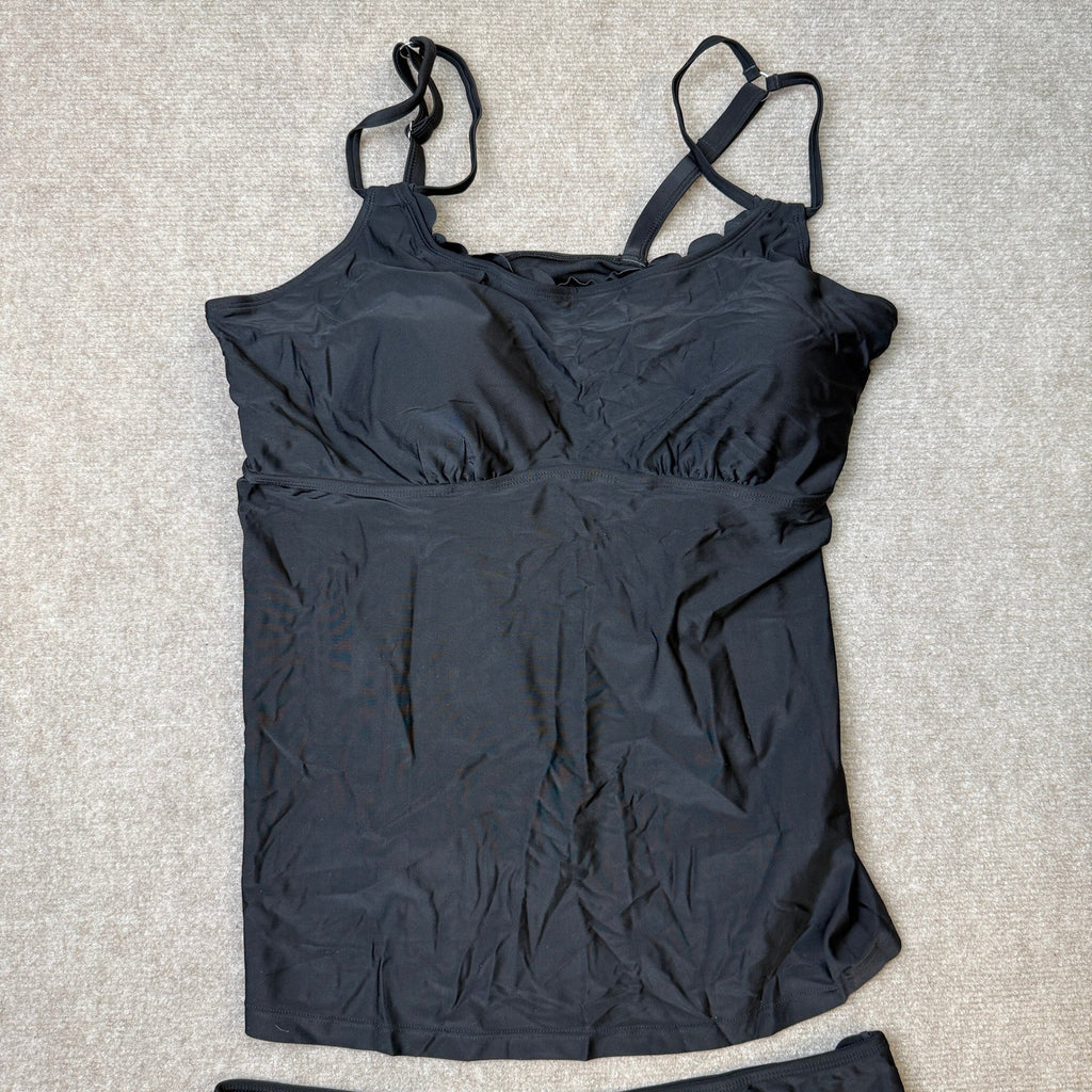 MSRP $42 Aleumdr Women's 2XL Black Tankini Bathing Suit Scallop 2 Piece Tummy