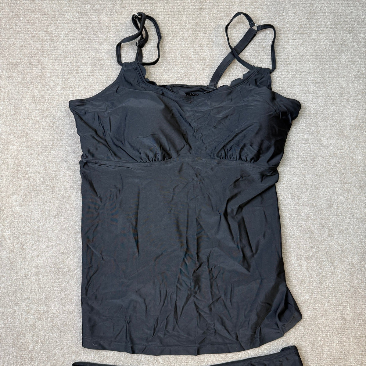 MSRP $42 Aleumdr Women's 2XL Black Tankini Bathing Suit Scallop 2 Piece Tummy
