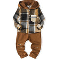 MSRP $26 Renotemy Baby Boy 2-3T Plaid Brown Clothes Set Toddler Long Sleeve