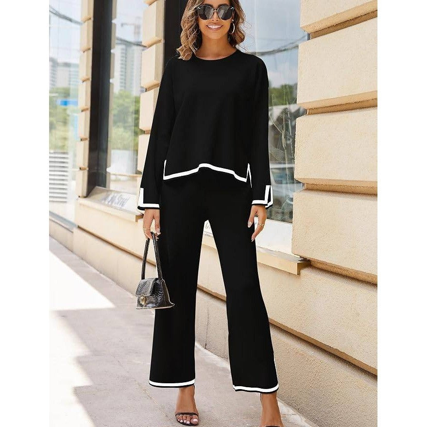 MSRP $65 Tanming Women's M 2 Piece Outfit Long Sleeve Knit Sweater Top Wide Leg