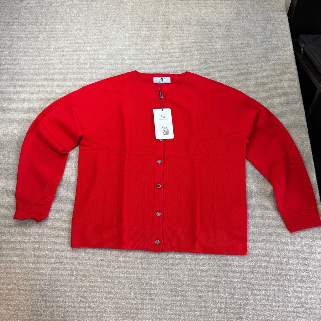 MSRP $78 G Guzemor Women's L Red 100% Merino Wool Cardigan Sweater Crew Neck