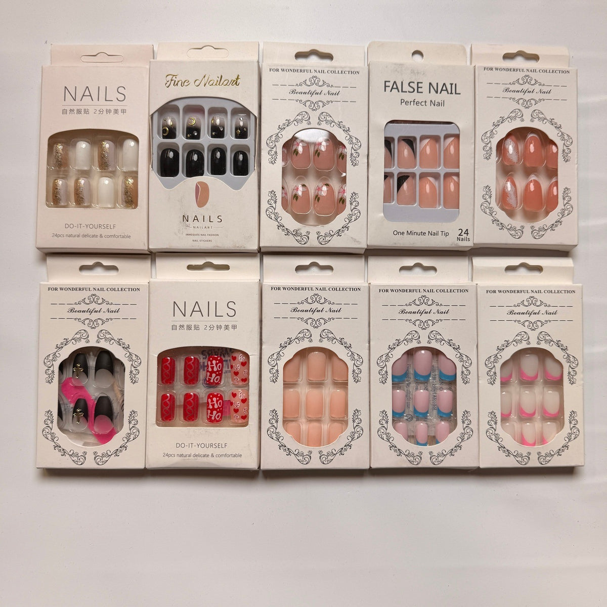 Lot of 10 Pack of 24 New False Press On Nails Assorted Designs and Colors №N34