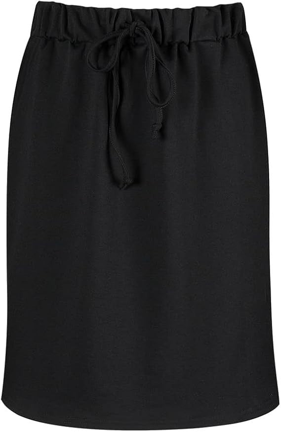 Wenseny Women’s S, L, Black Pencil Skirt Elastic Waist Drawstring Solid Bodycon