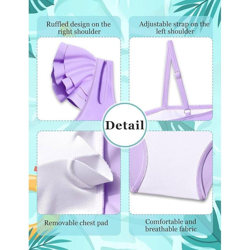 MSRP $29 Doumlop Girls 7-8Y Swimsuit Two Piece Bikini Set Ruffle Bathing Suit A