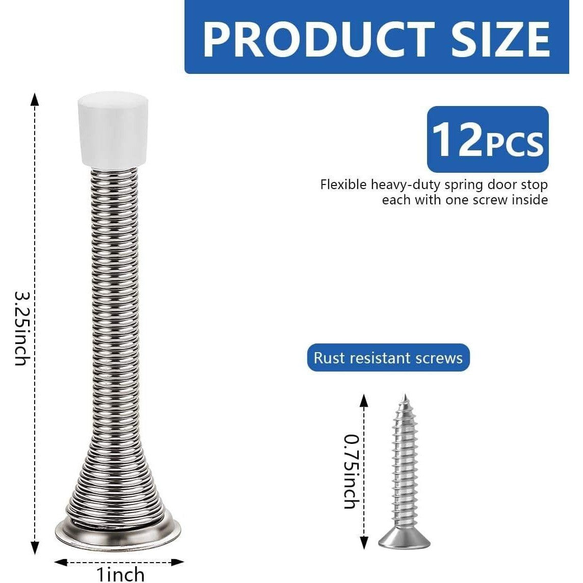 Pack of 12 KISEER Satin Nickel Spring Door Stops 3 1/4 Inch Flexible Heavy Duty