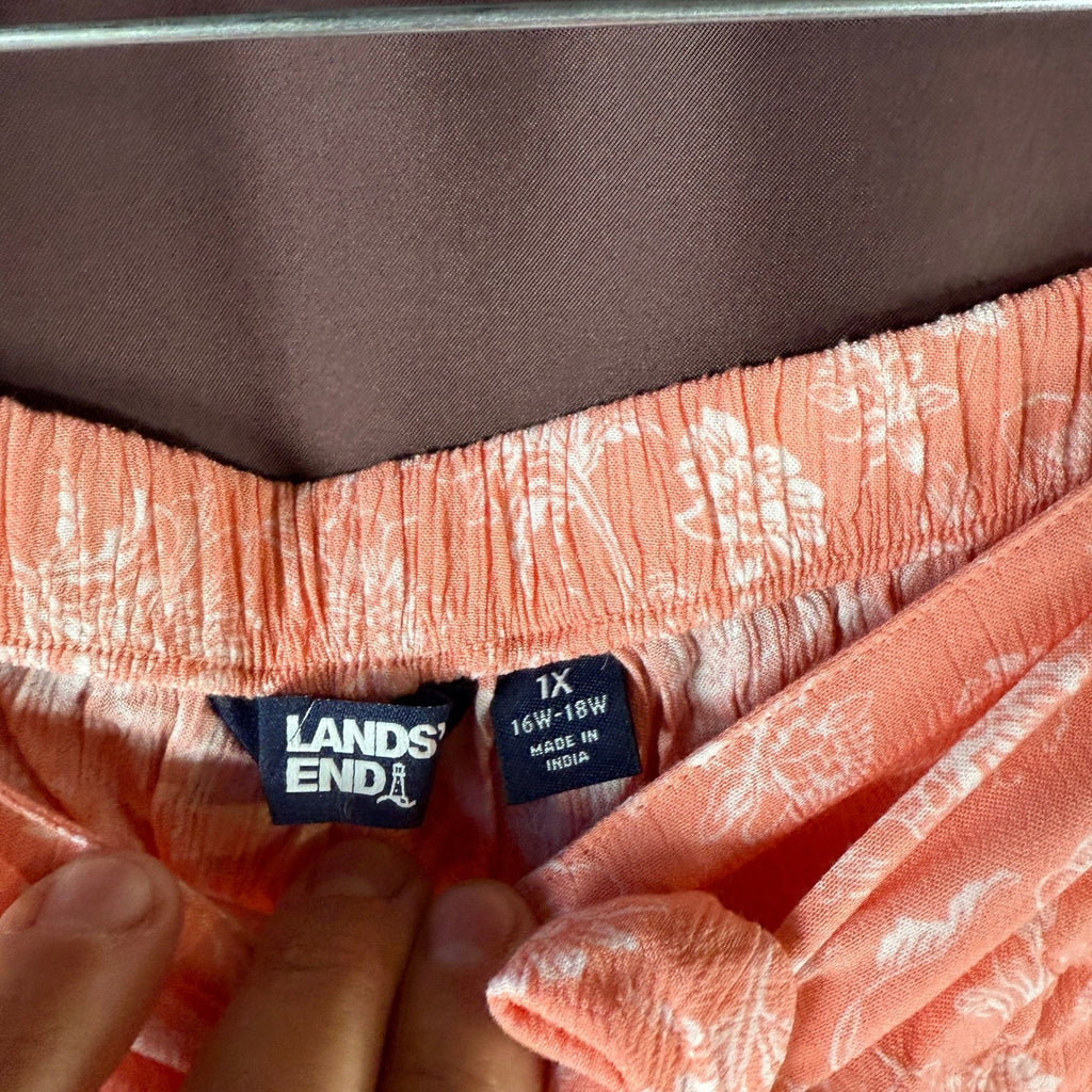 Lands' End Women's Plus Size 1X Pareo Swim Cover Up Pants Peach Floral Print