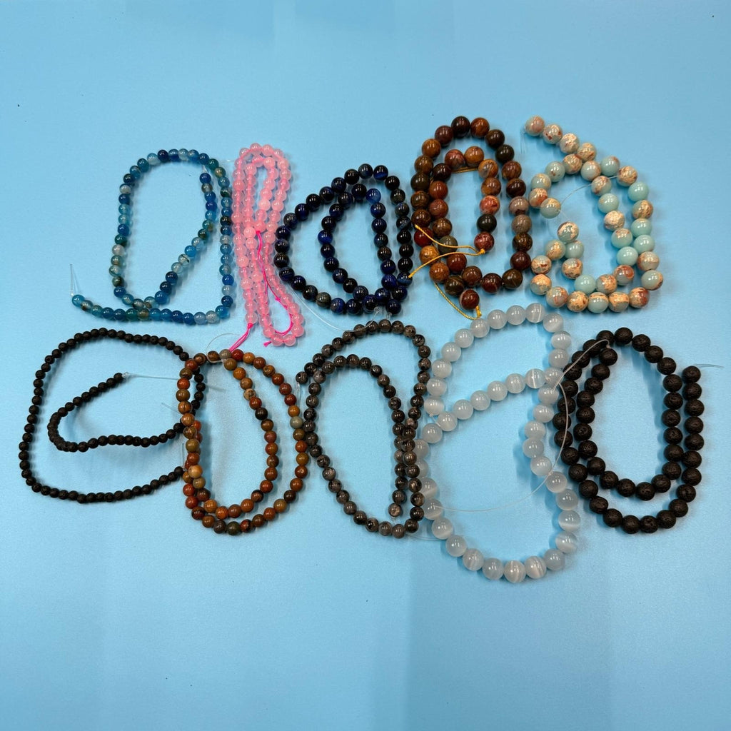 Set of 10 Natural Gemstone Round Beads Strands 15" Sizes 6,8,10 mm 11oz №B25