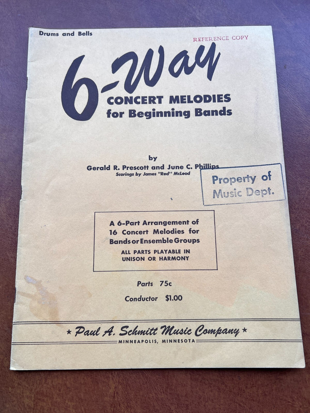 6 Way Concert Melodies Beginning Band Songbook Drums and Bells 1953 Prescott