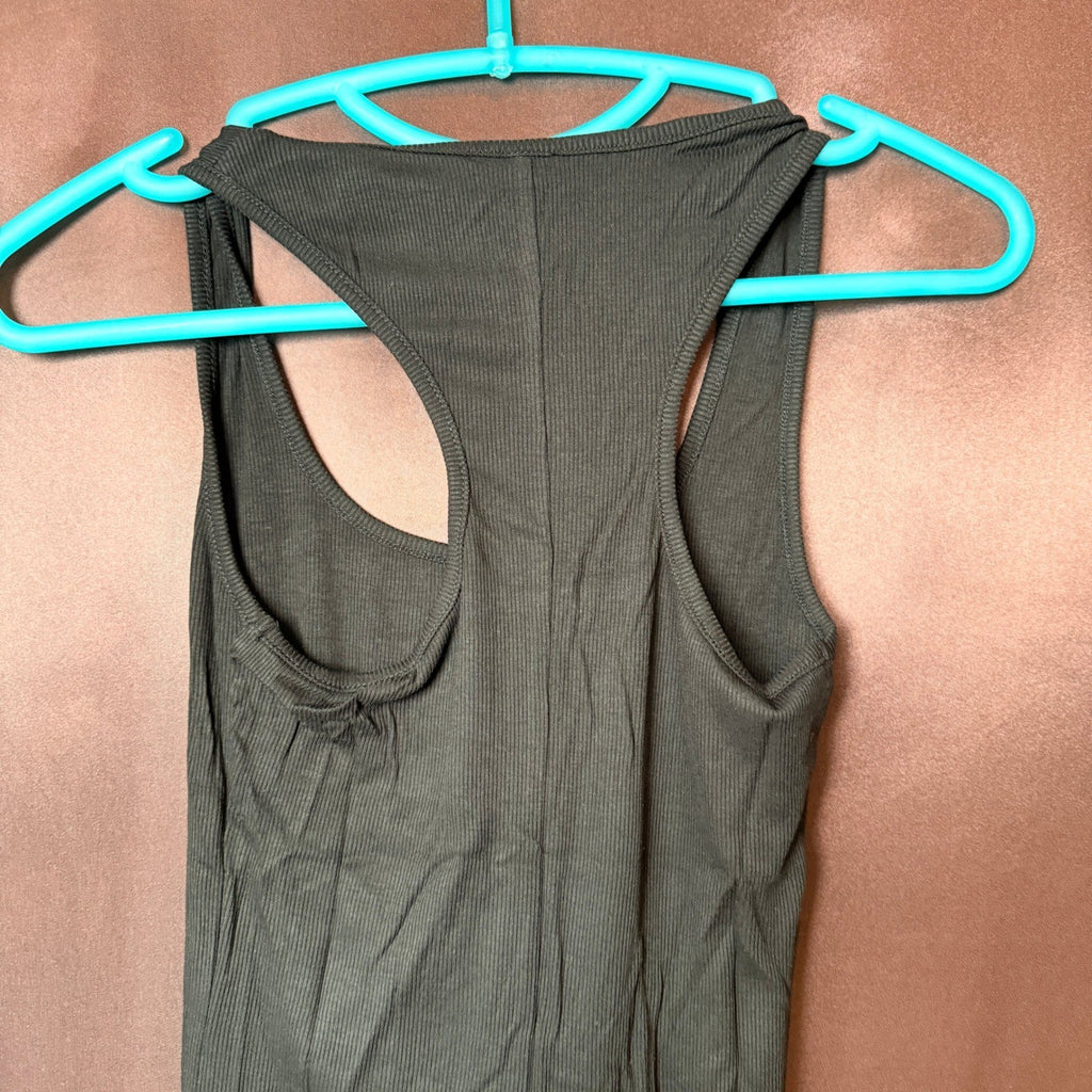 Womens Black S Ribbed Romper Jumpsuit Unitard Bodycon Shorts Racerback Yoga Gym