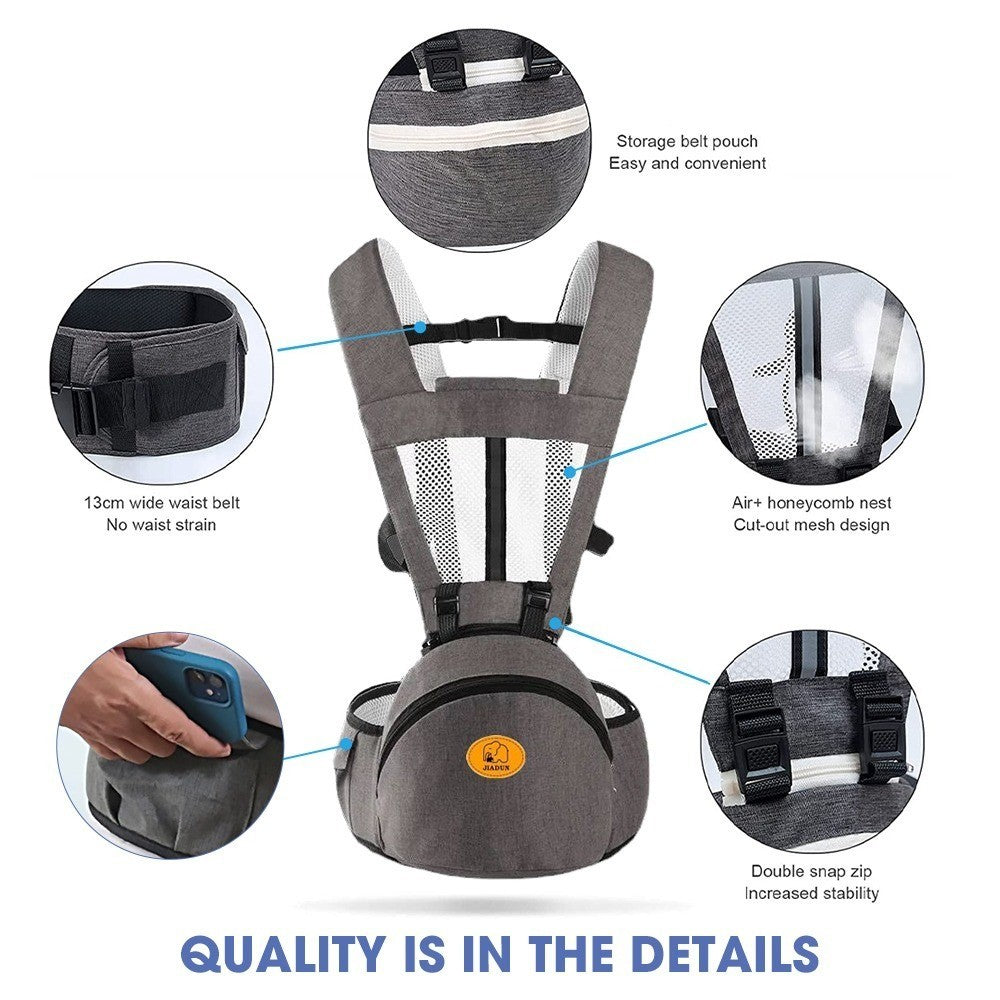 Ergonomic Dark Gray Baby Carrier for Newborn to Toddler with Waist Stool Diaper