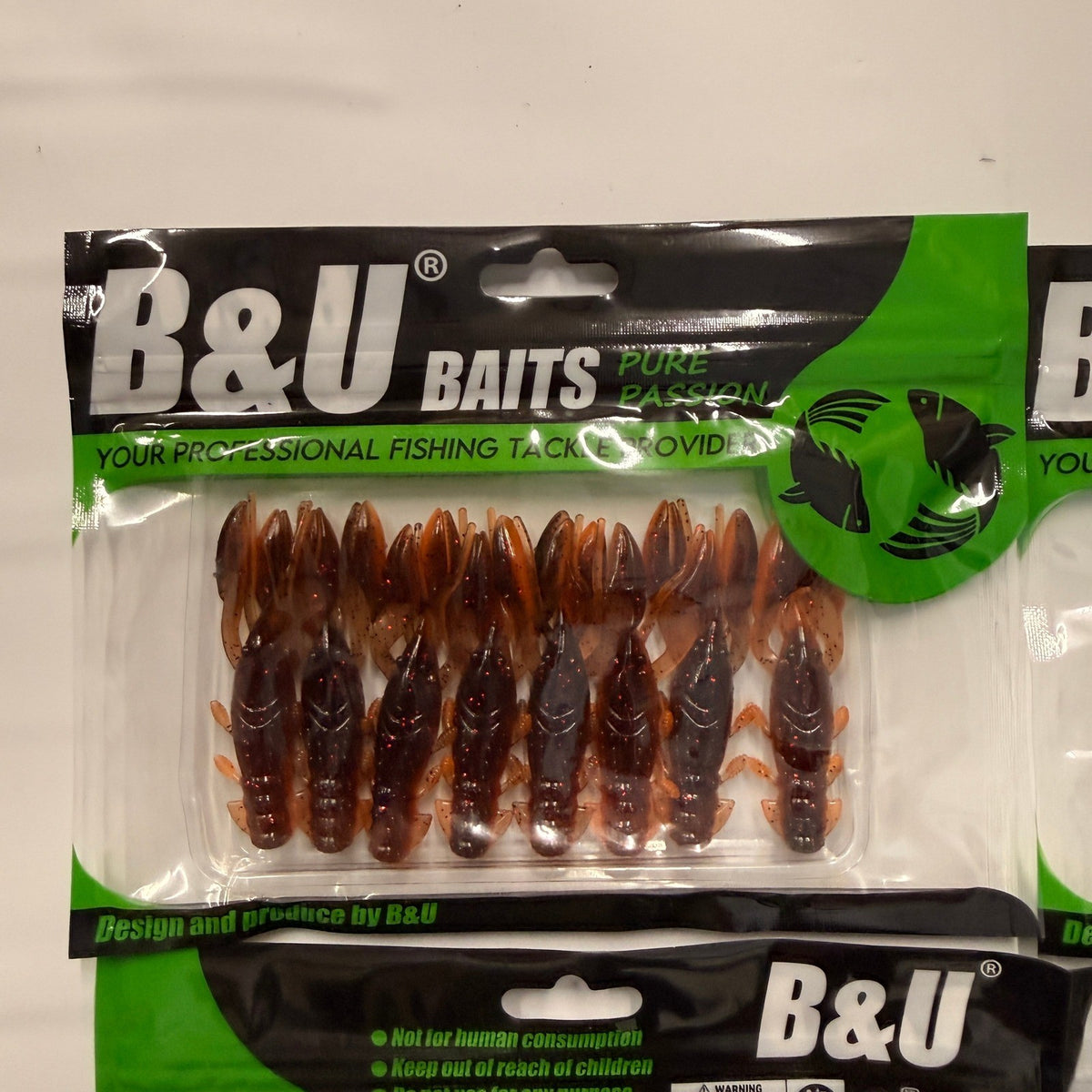 Set of 4 (8 pcs Each) B&U Soft Plastic Floating Craw Baits Fishing Lure