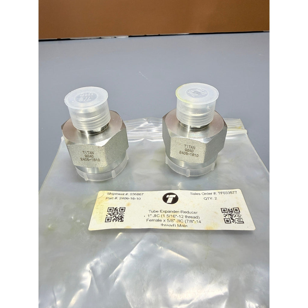 Set of 2 Titan 2406-16-10 Tube Expander-Reducer 1" JIC Female x 5/8" JIC Male