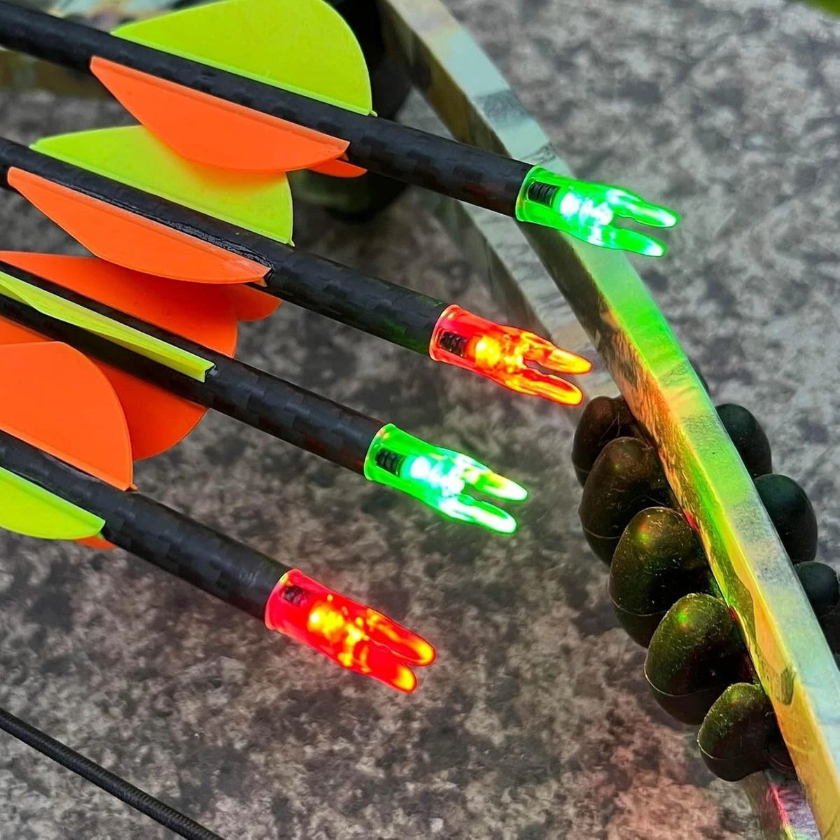 Set of 9 S LED Red Green Lighted Nocks for Arrows 0.244"/6.20mm On/Off Switch