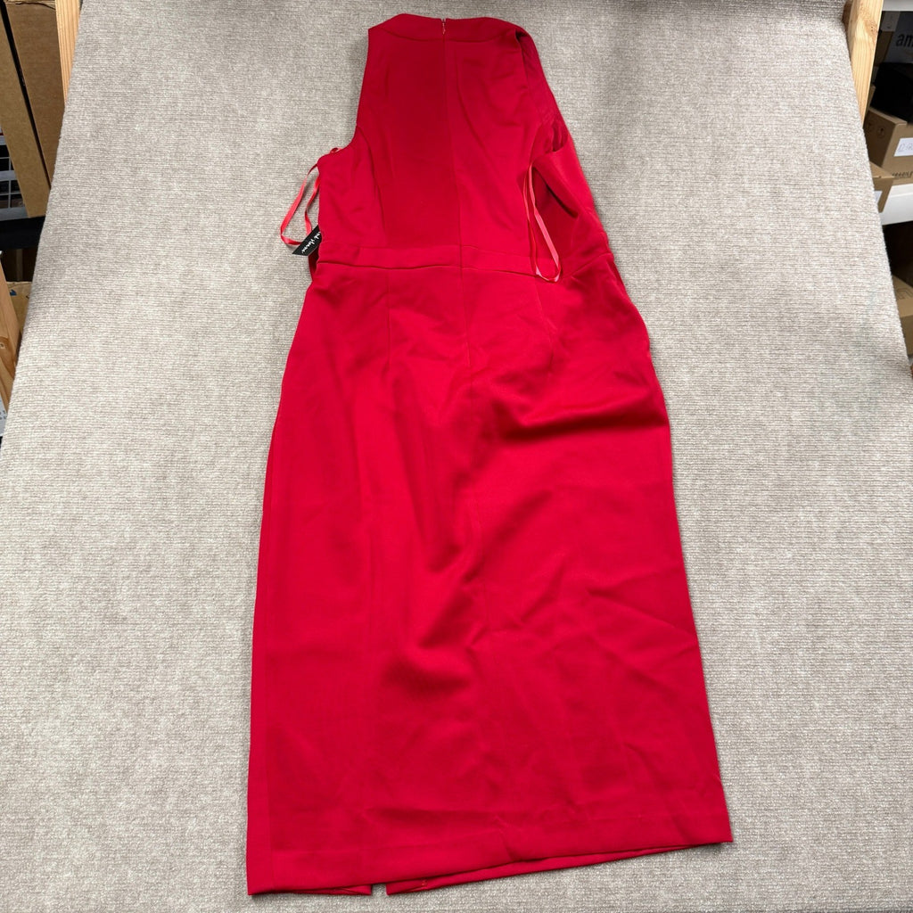 MSRP $89 Clover and Sloane Womens 8 Red Midi Dress Sleeveless Side Slit Bow Wais