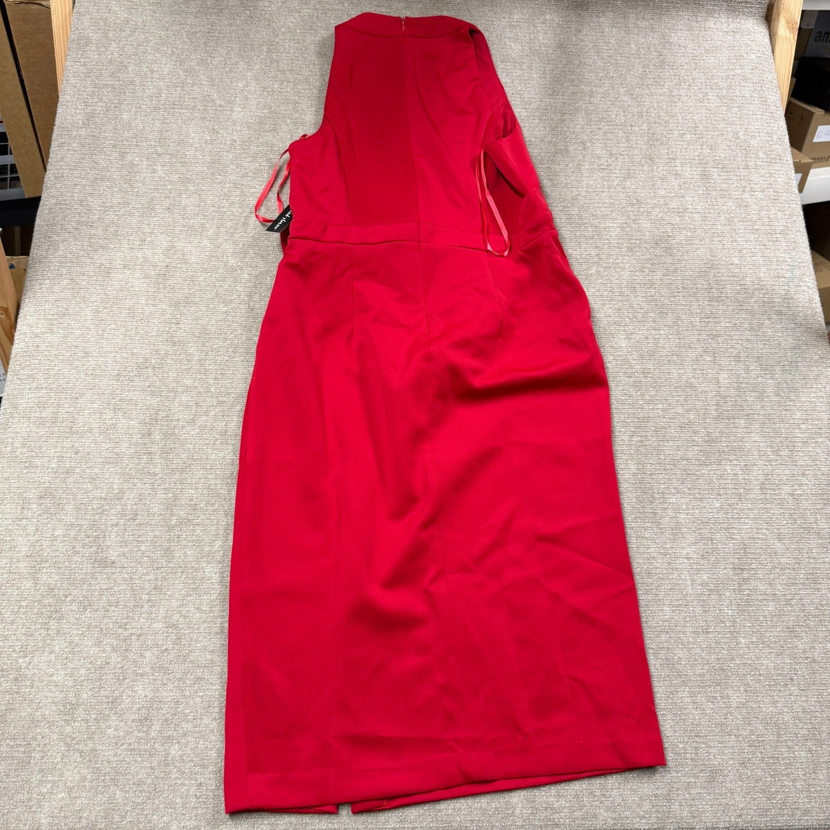 MSRP $89 Clover and Sloane Womens 8 Red Midi Dress Sleeveless Side Slit Bow Wais