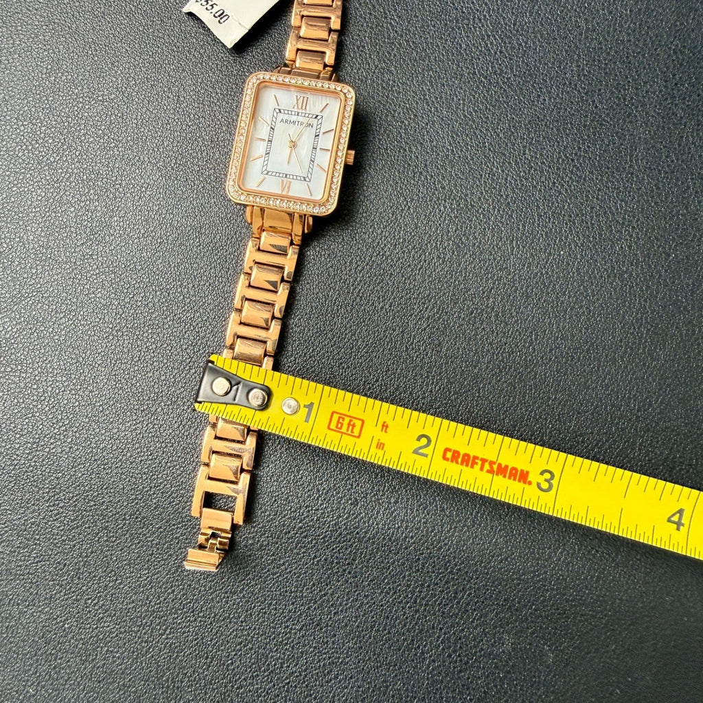 MSRP $55 Armitron 75/5841RG Women's Rose Gold Crystal Accented Bracelet Watch