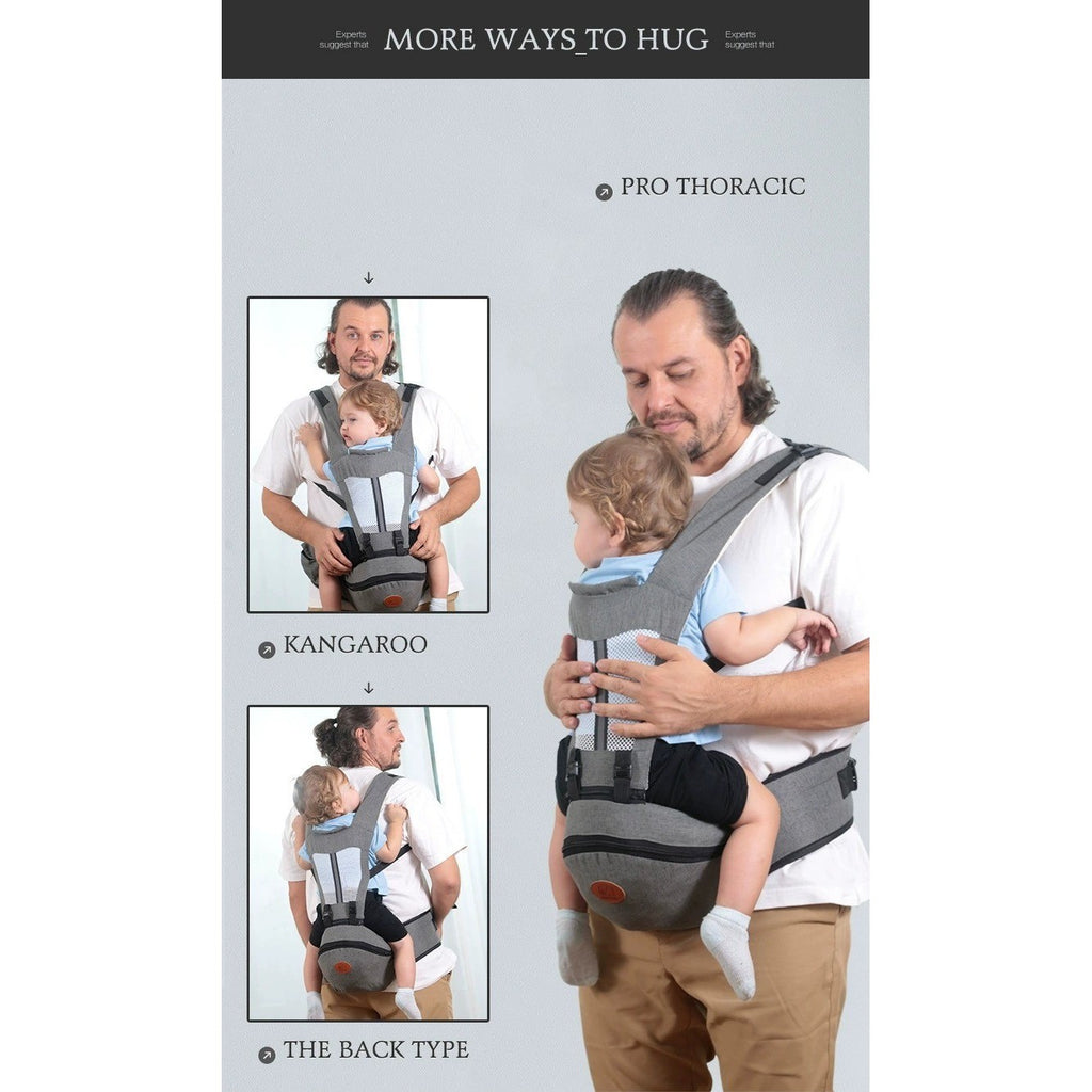 Ergonomic Dark Gray Baby Carrier for Newborn to Toddler with Waist Stool Diaper
