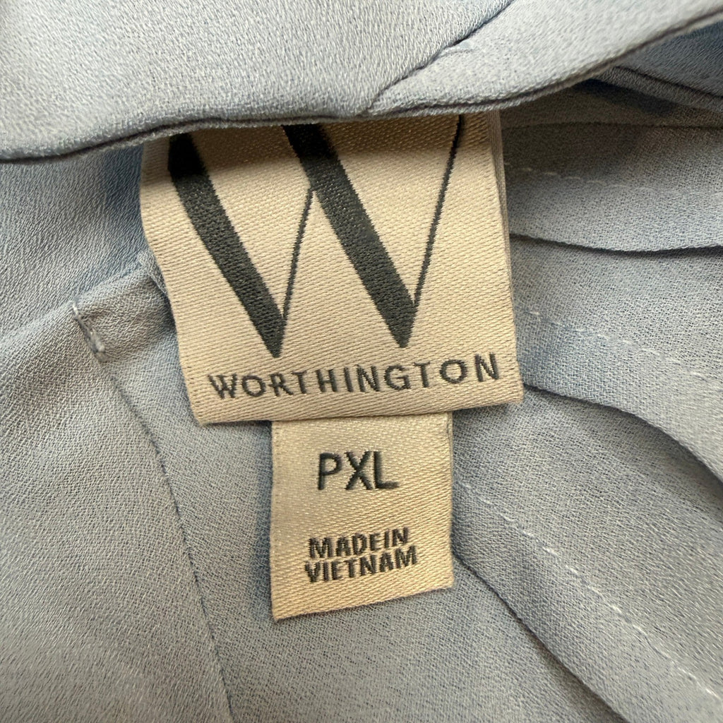 MSRP $37 Worthington Womens XL Petite Delft Blue Round Neck Blouse Short Sleeve