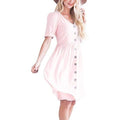 Wenseny Women's S Blush Dresses Button Down Sexy V-Neck Short Sleeve Casual High