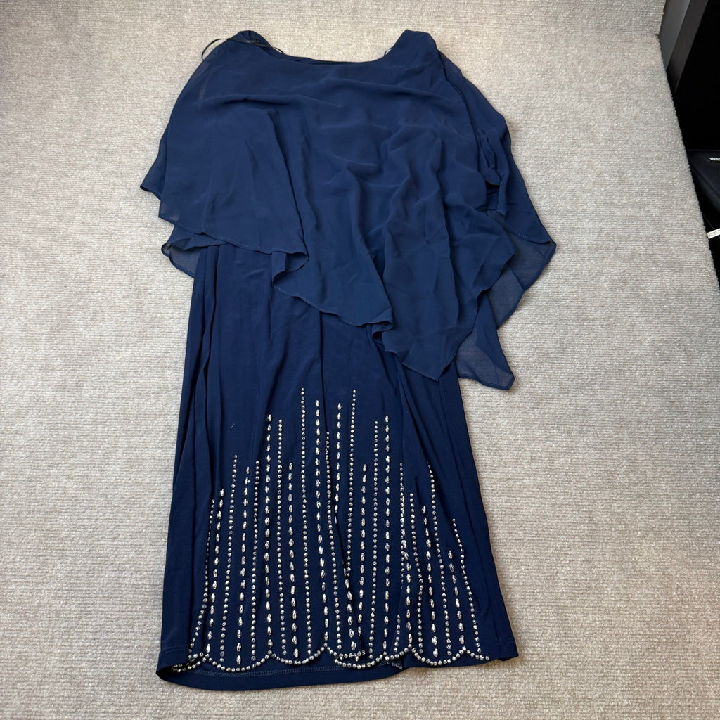 NWT MSK Womens S Navy Round Neck 3/4 Sleeve Beaded Sheath Dress