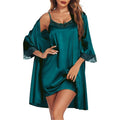 Ekouaer Sleepwear Women's L 2 Piece Satin Nightgown with Robe Set Sexy Lace