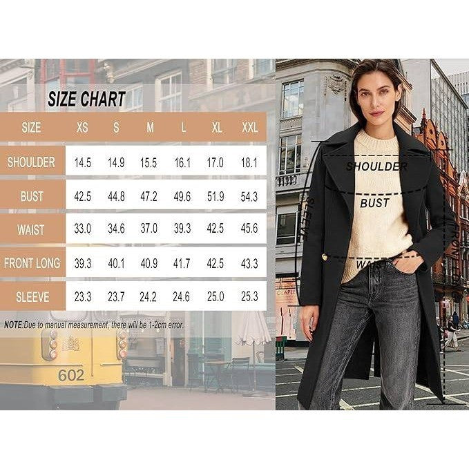 MSRP $52 OTU Vibe Women's XXL Black Long Notch Lapel Coat, Double-Breasted Peac