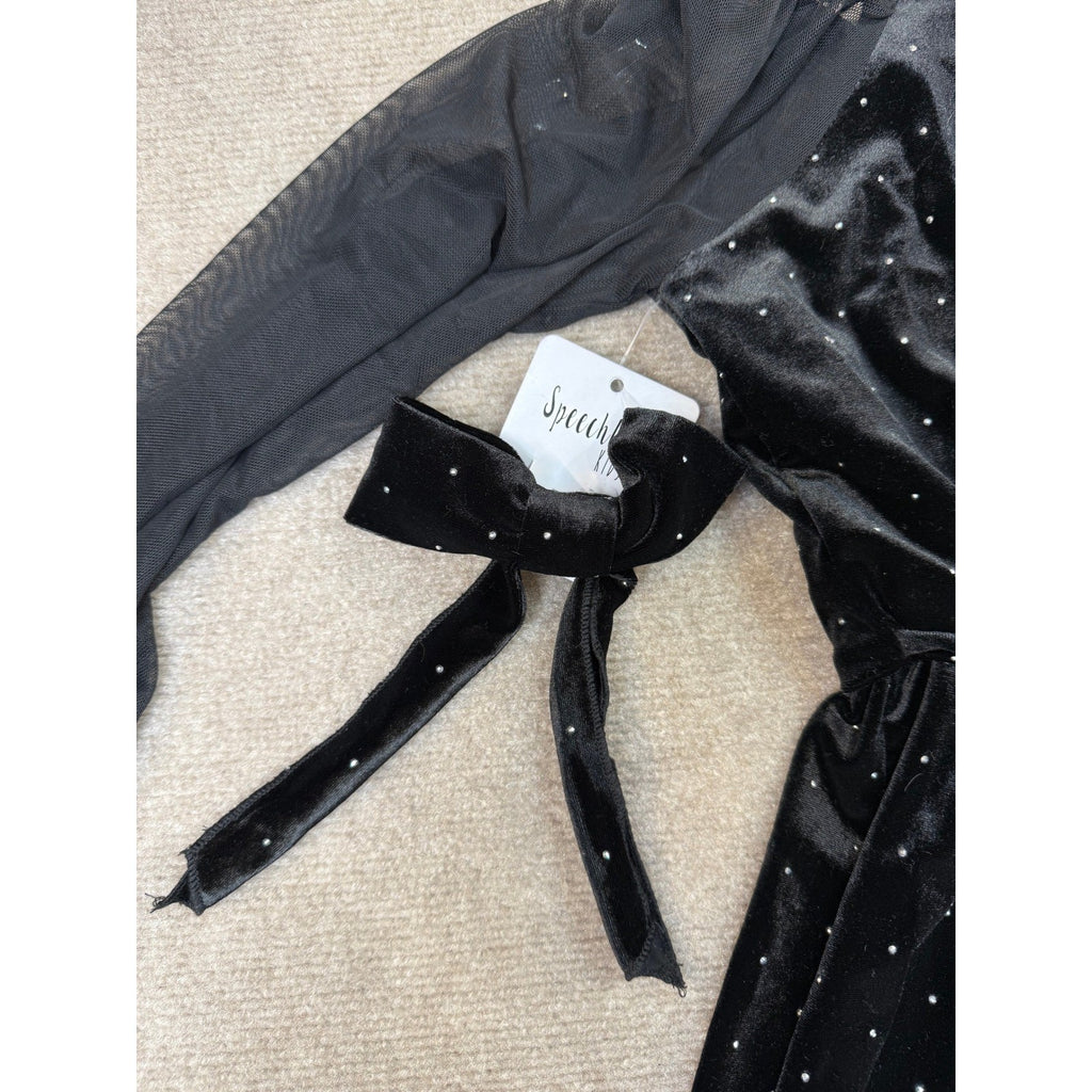 MSRP $74 Speechless Girls' 8 Black Velvet Pearl-Embellished Jumpsuit Long She