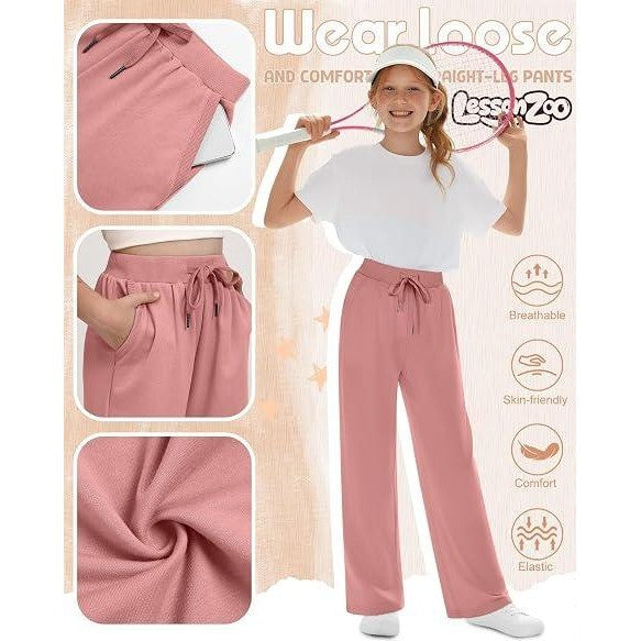 MSRP $70 LessonZoo 4 Pack Girls XL Wide Leg Sweatpants w/ Pockets Baggy Drawst