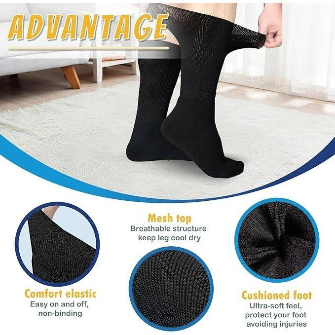 COIYUFUX Women 9-11/ Men 10-13 Diabetic Socks 2 Pairs Non Binding Crew Bariatr