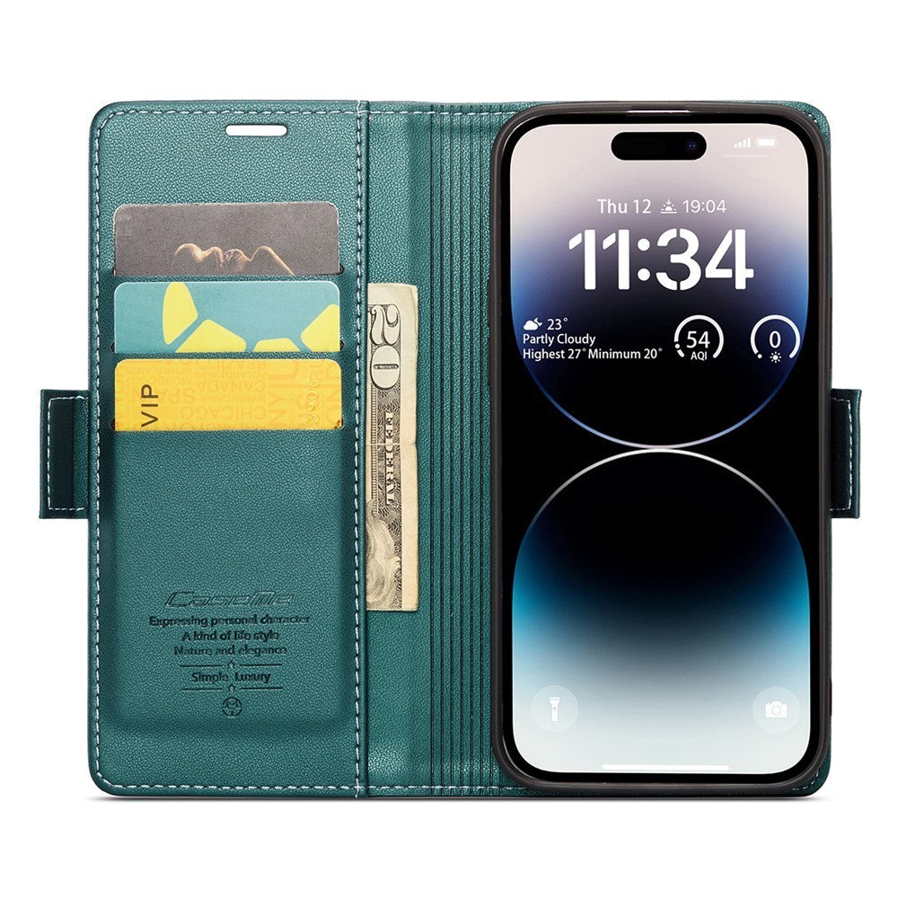 CaseMe 023 For iPhone 14 Pro Max Retro PU Leather Wallet Case Butterfly Buckle w