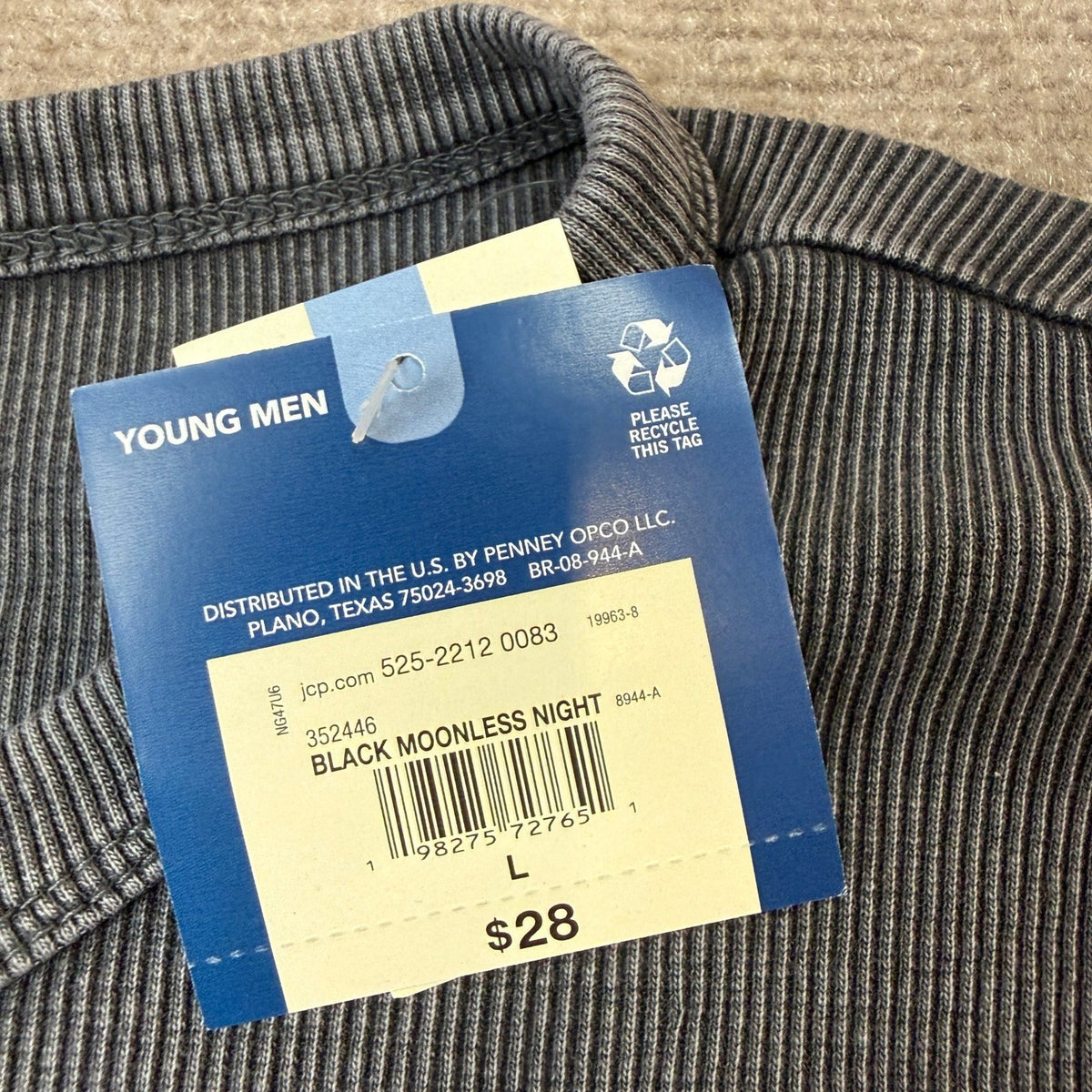 MSRP $28 Arizona Jean Co Young Men L Black Moonless Night Long Sleeve Shirt