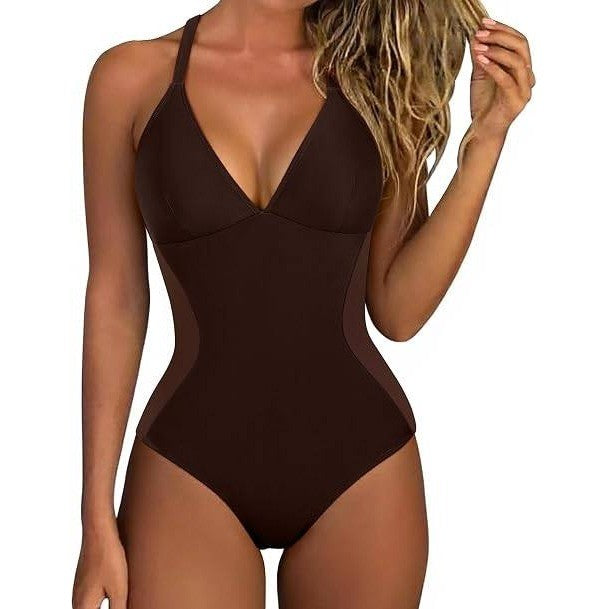 MSRP $47 SUUKSESS Women's XL Brown Slimming Tummy Control One Piece Swimsui