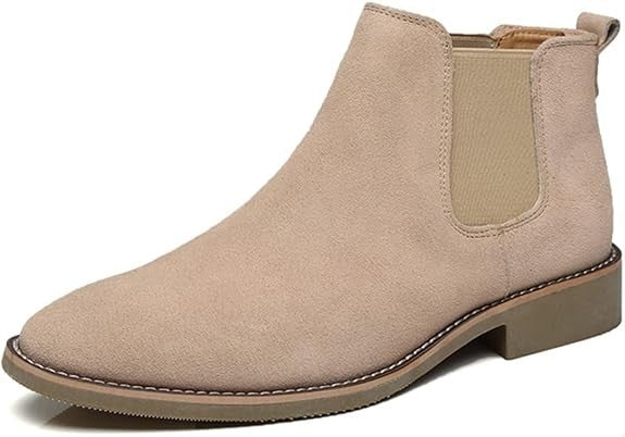 Santimon Men's US 6-6.5 Beige Suede Casual Chelsea Ankle Dress Boots