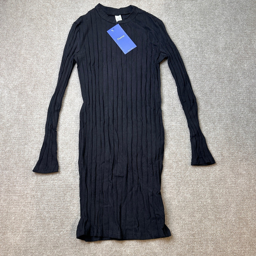 MSRP $30 Floerns Girls 11-12Y Black Long Sleeve Rib Knit Fitted Pencil Dress