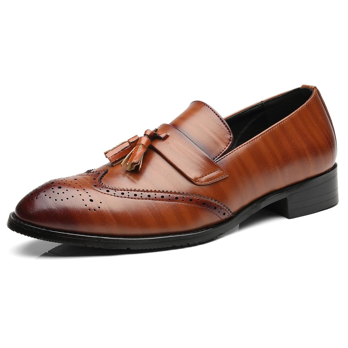 Santimon Men's US 7.5 Brown Wingtip Tassel Smoking Loafers Slip On Dress Shoes