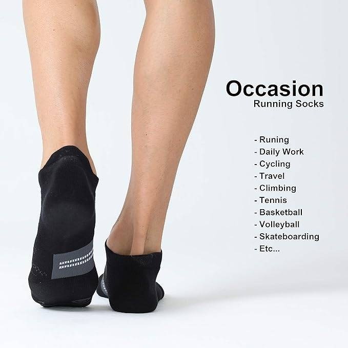 Set of 6 CS CELERSPORT Men's L Black Ankle Running Socks with Cushion, Arch Su
