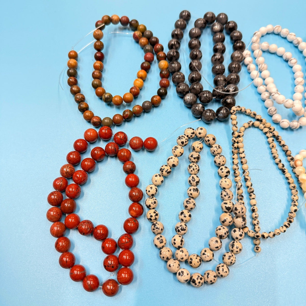 Set of 10 Natural Gemstone Round Beads Strands 15" Sizes 6,8,10 mm 14oz №B3