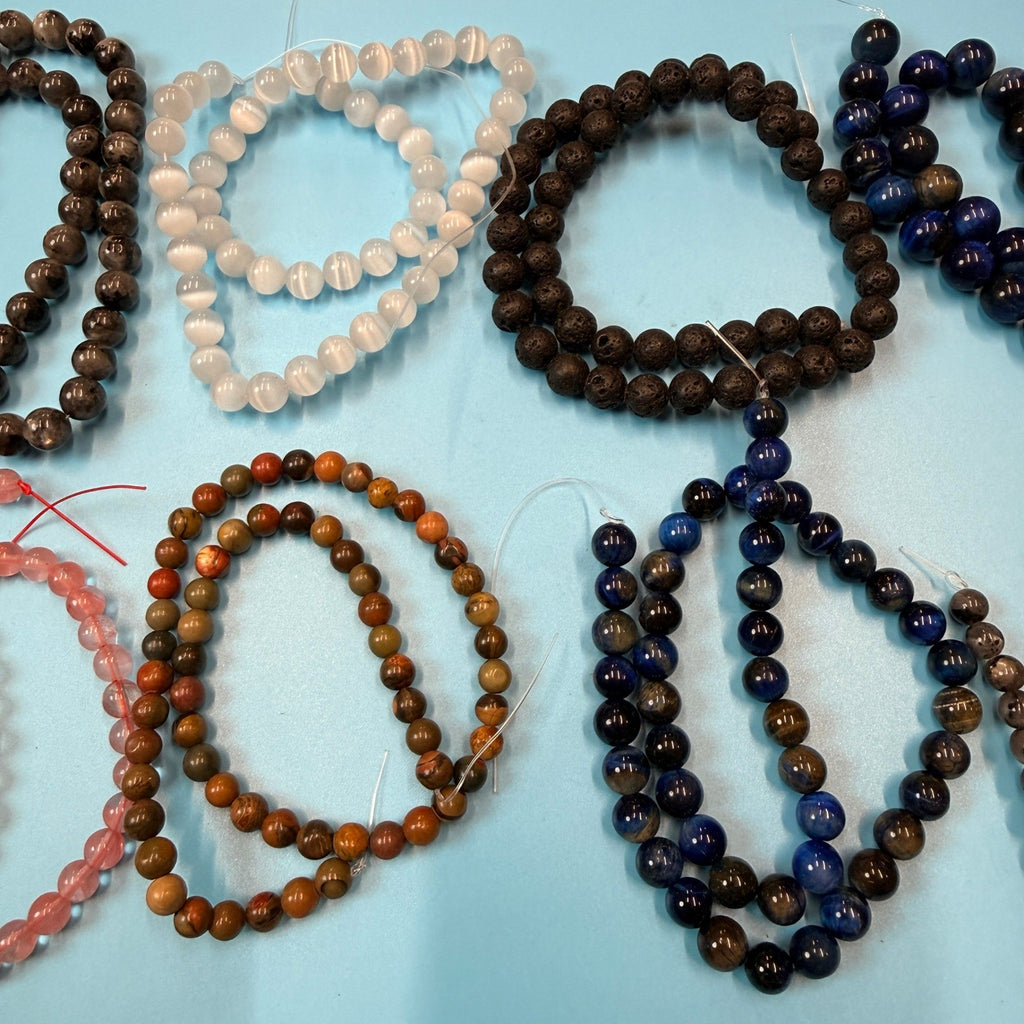 Set of 10 Natural Gemstone Round Beads Strands 15" Sizes 6,8,10 mm 14oz №B22
