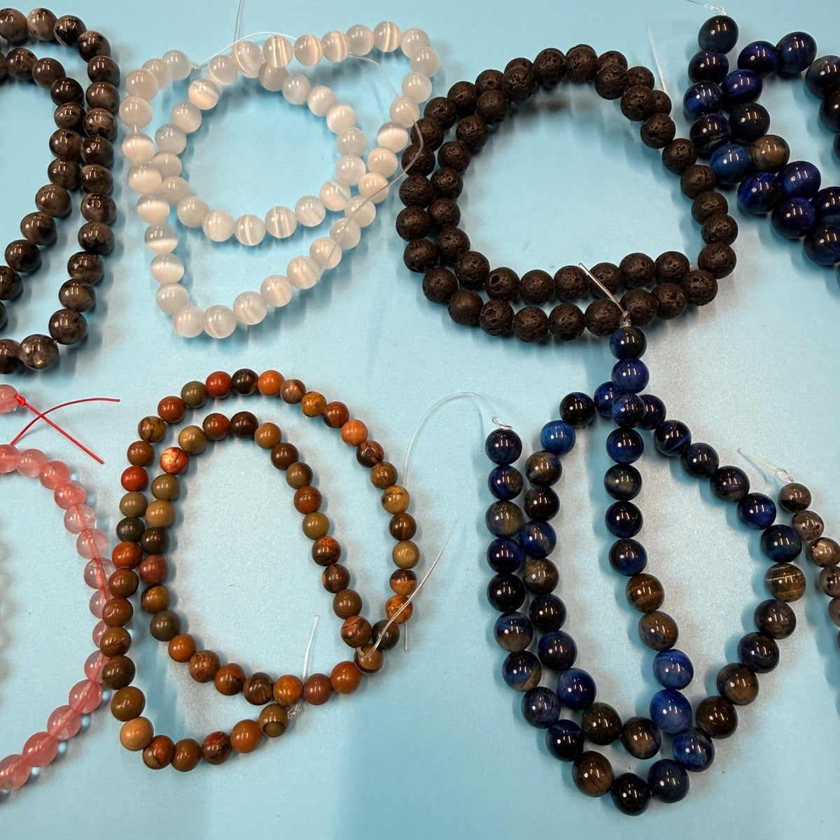 Set of 10 Natural Gemstone Round Beads Strands 15" Sizes 6,8,10 mm 14oz №B22