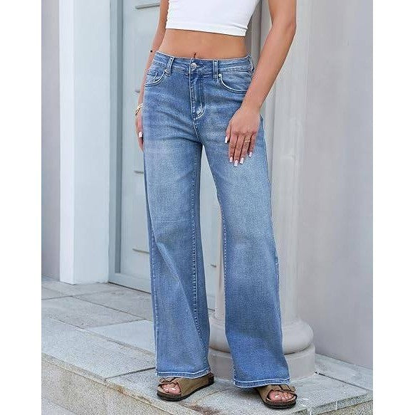 MSRP $52 GRAPENT Women's L Cool Blue Wide Leg Jeans Trendy High Waisted Stretch