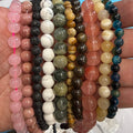 Set of 10 Natural Gemstone Round Beads Strands 15" Sizes 6,8,10 mm 14oz №B13