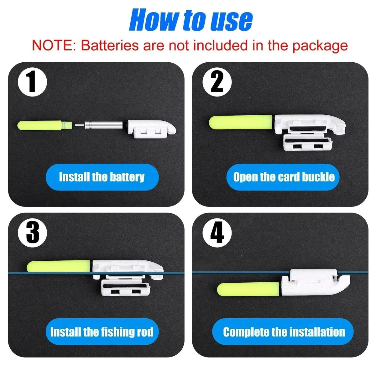 Set of 15 Fishing Rod Tip Night Lights LED Glow Sticks BATTERY NOT INCLUDED