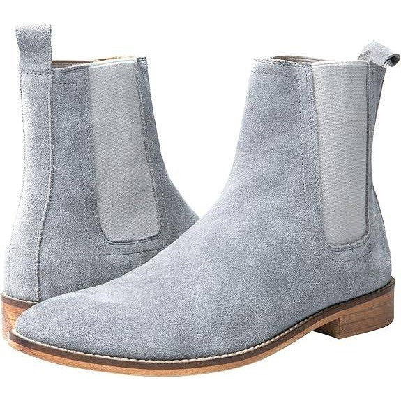 Santimon Men's US 7 Grey Suede Slip On Casual Dress Chelsea Boots