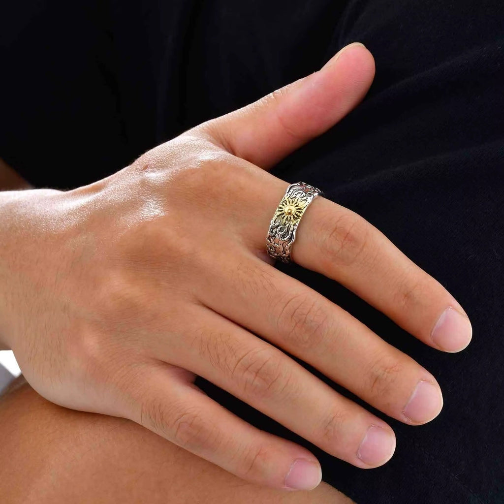 Retro Golden Sun Ring 925 Sterling Silver Mens Punk Gothic Trendy Jewelry Size 8