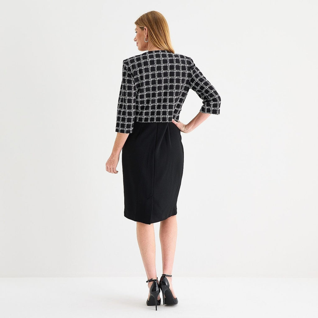 MSRP $94 Maya Brooke Womens 18 Black/White 2 Piece Crepe Grid Jacket Dress