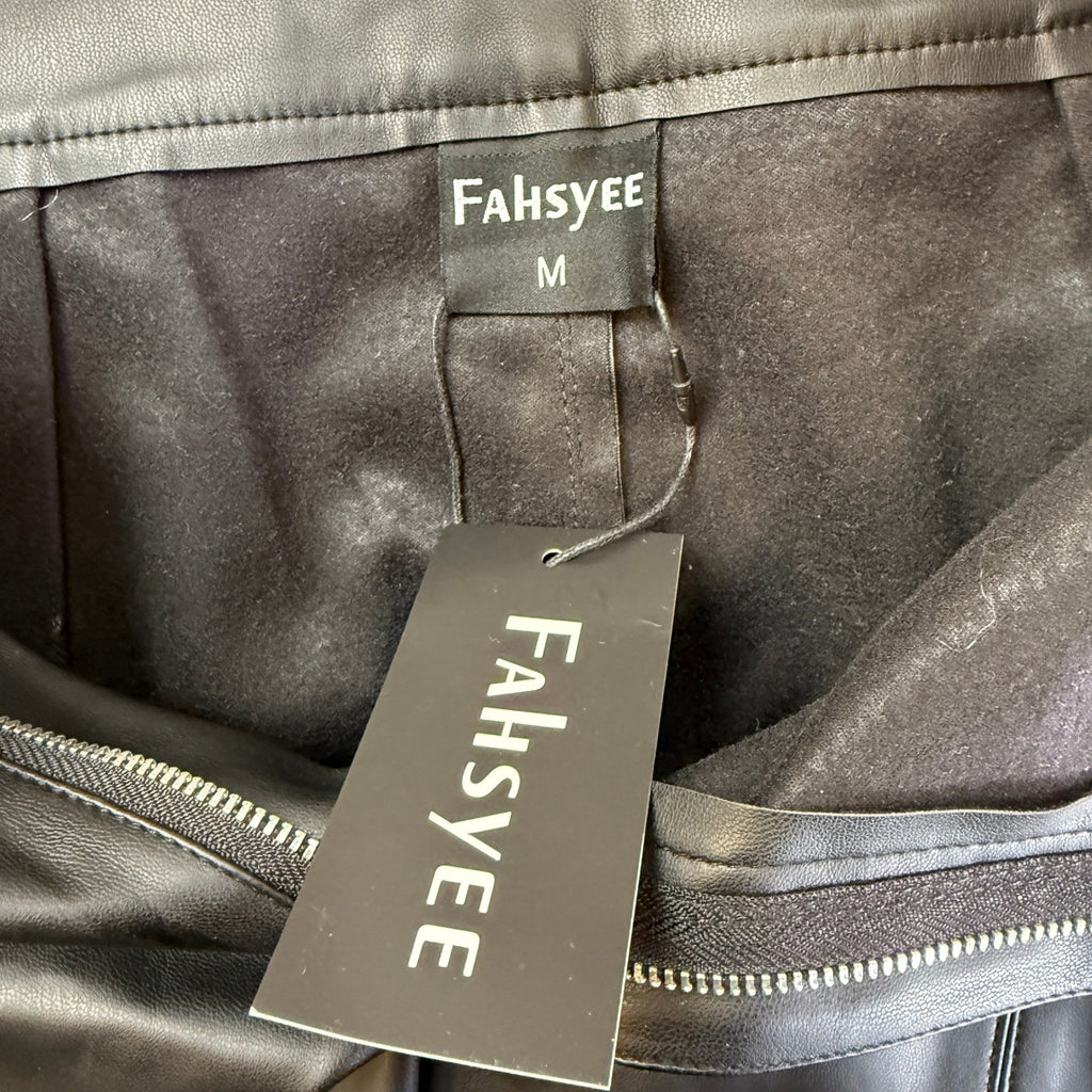 MSRP $29 Fahsyee Women's M Faux Leather Mini Skirt Black High Waisted Stretchy
