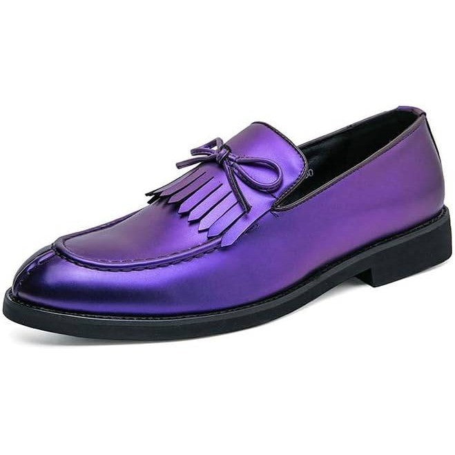 Santimon Men's US 8 Purple Moc Toe Kiltie Bow Slip On Loafers Casual Boat Shoes